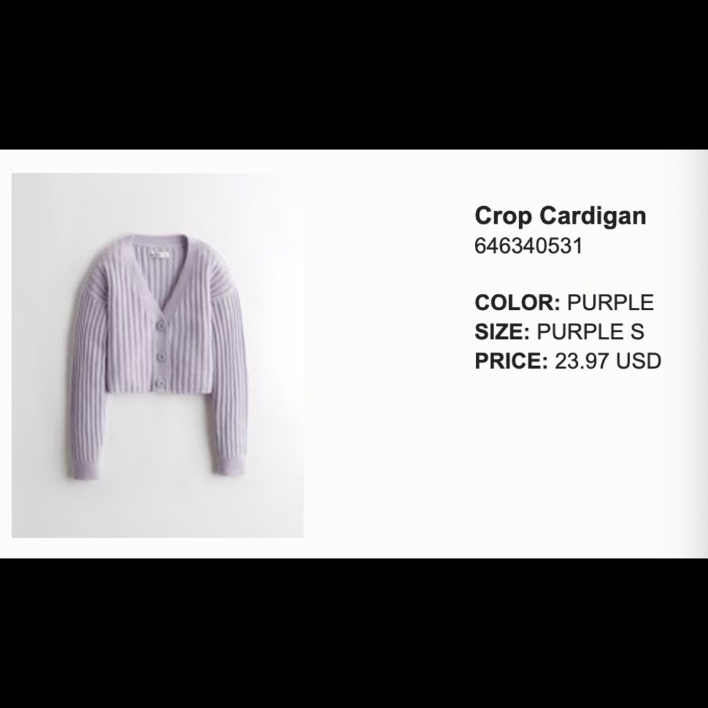 Hollister Purple Crop Cardigan
